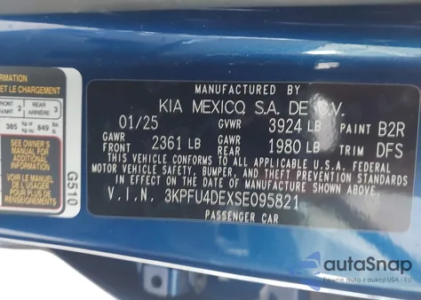 2025 Kia K4 Ex из США, поврежденный, VIN 3KPFU4DEXSE095821